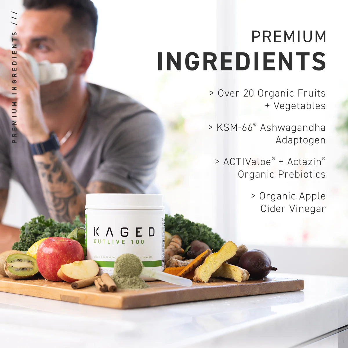 Kaged | Outlive 100 - Organic Greens & Superfoods | Apple Cinnamon